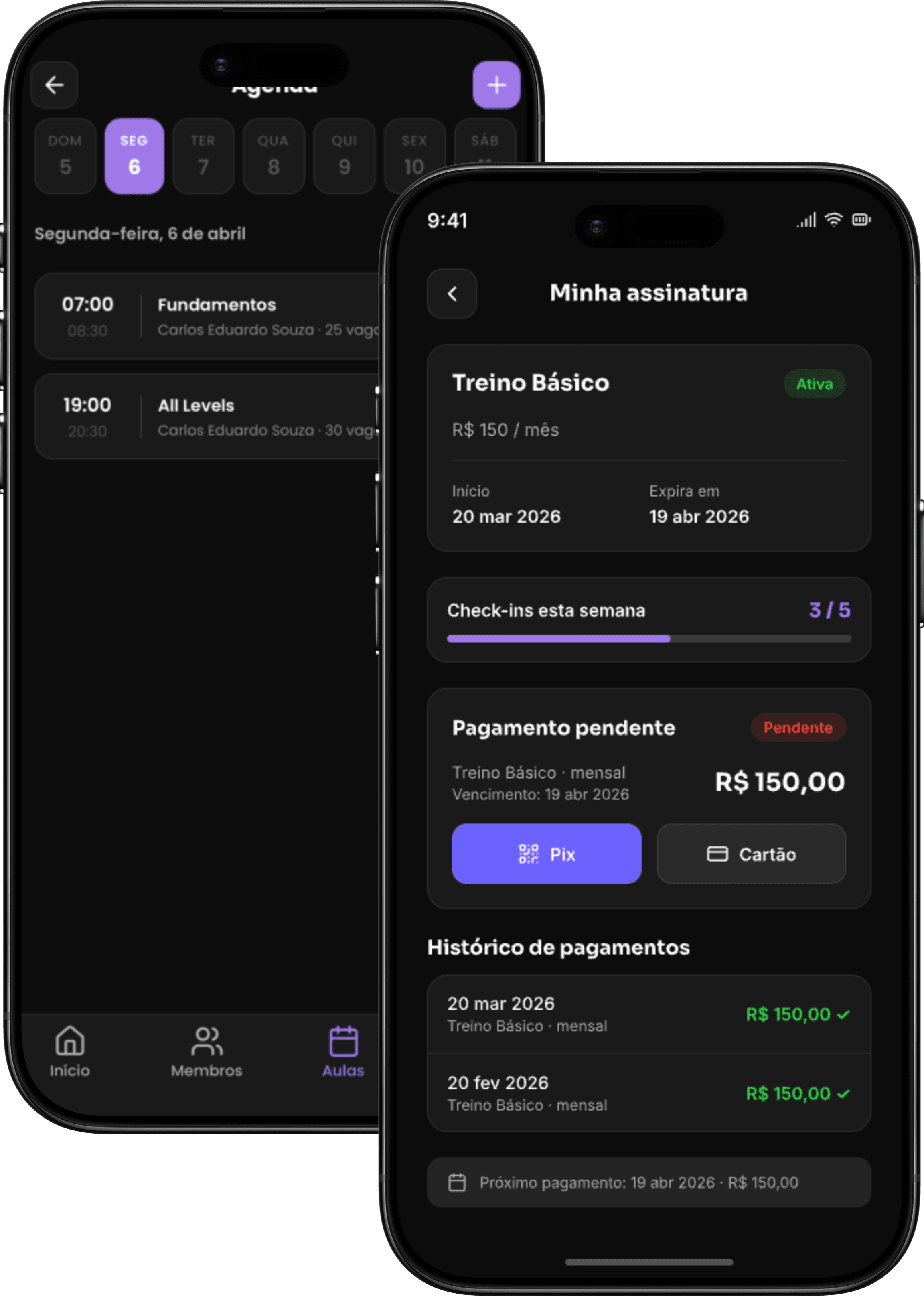 Tatame app — agenda e assinatura