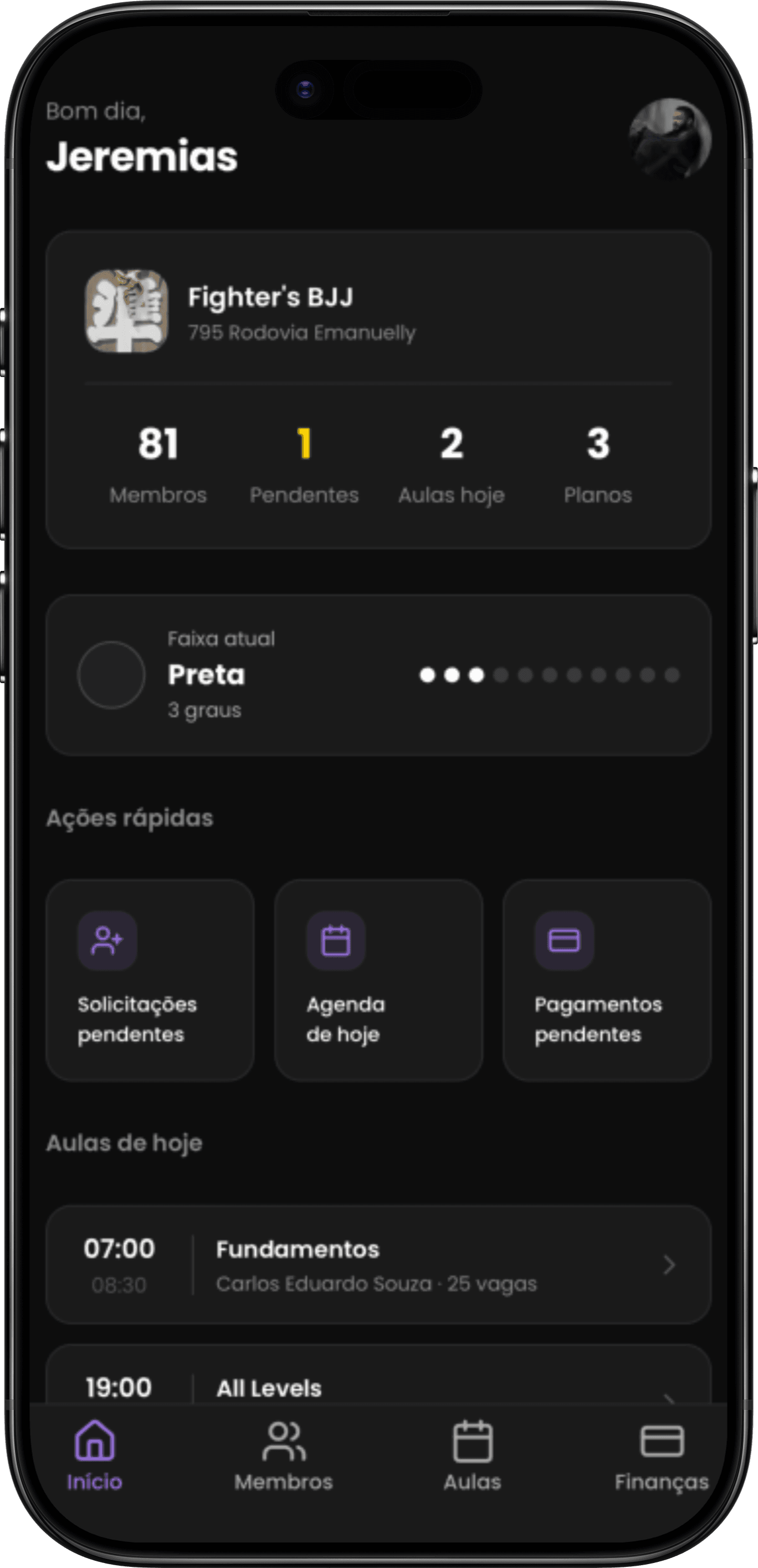 Tatame app — tela inicial